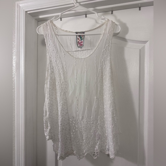 Johnny Was Tops - Johnny Was White Lace Tank Top